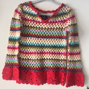 VINTAGE GAP kids crochet knit multicolor rainbow SWEATER 90s y2K GIRLS SIZE XS‎